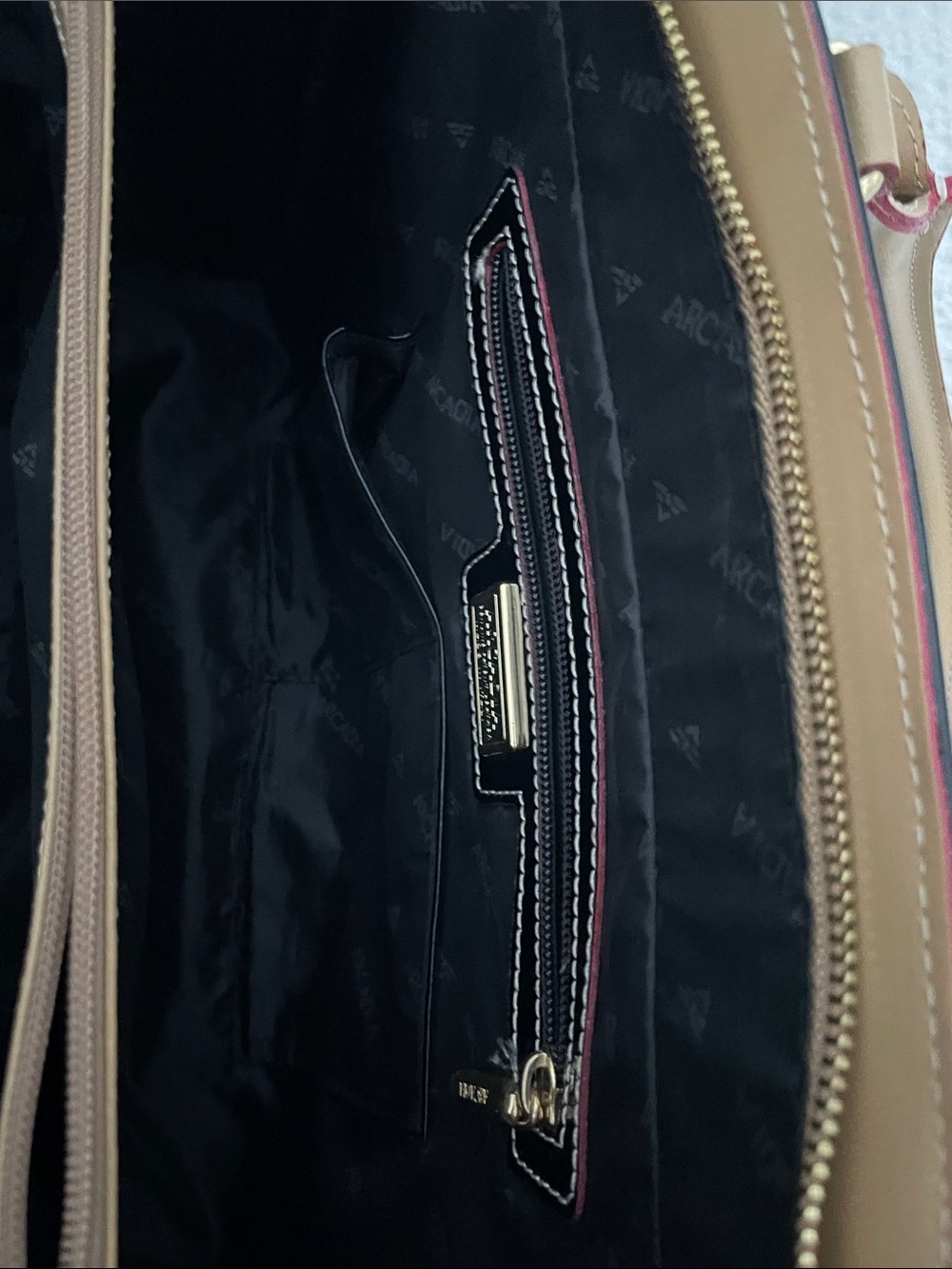 Arcadia Patent Leather Tote Bag with Tan Handles - Black - Picture 6 of 14